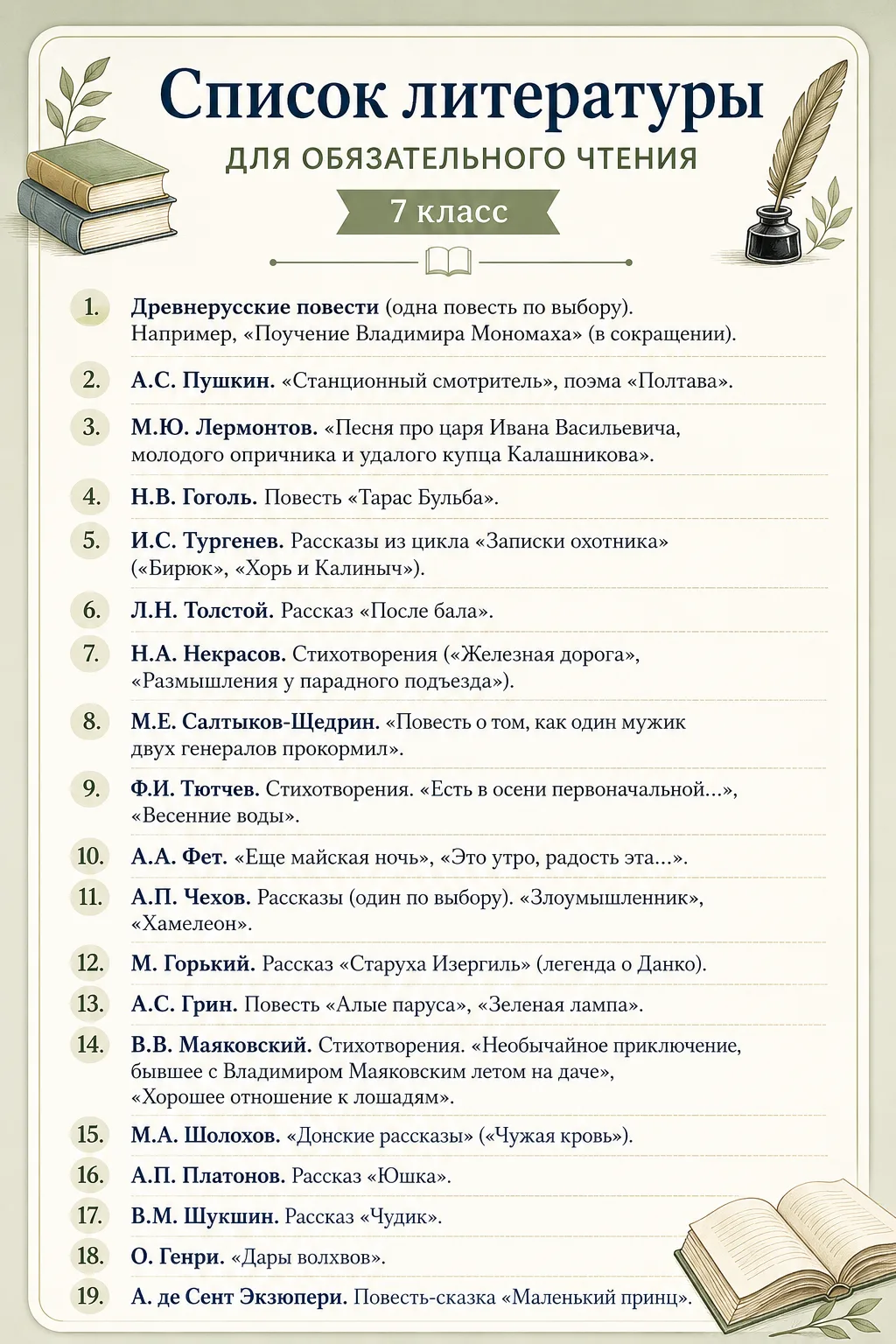 📚 Лето – время хороших историй!
Дорогие будущие семиклассники! Перед вами список произведений, кото