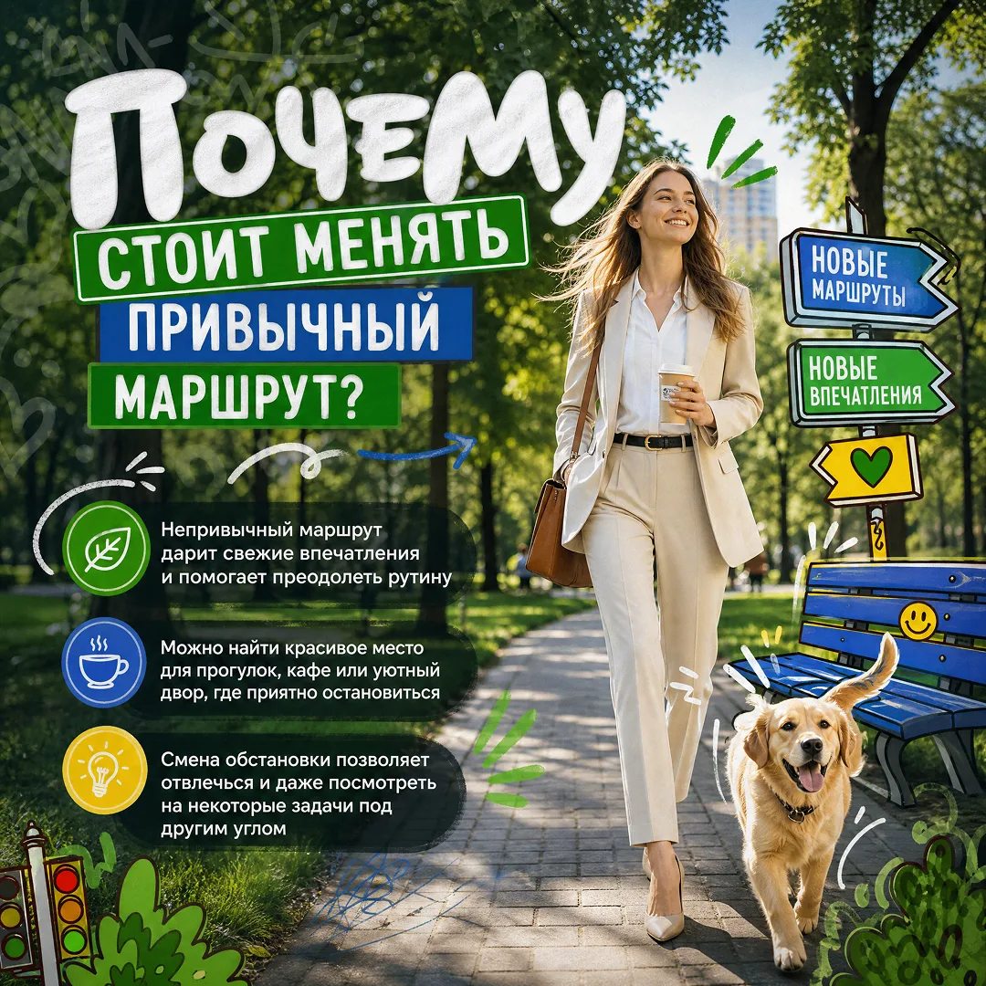 Иногда, чтобы немного перезагрузиться, достаточно изменить привычный маршрут.