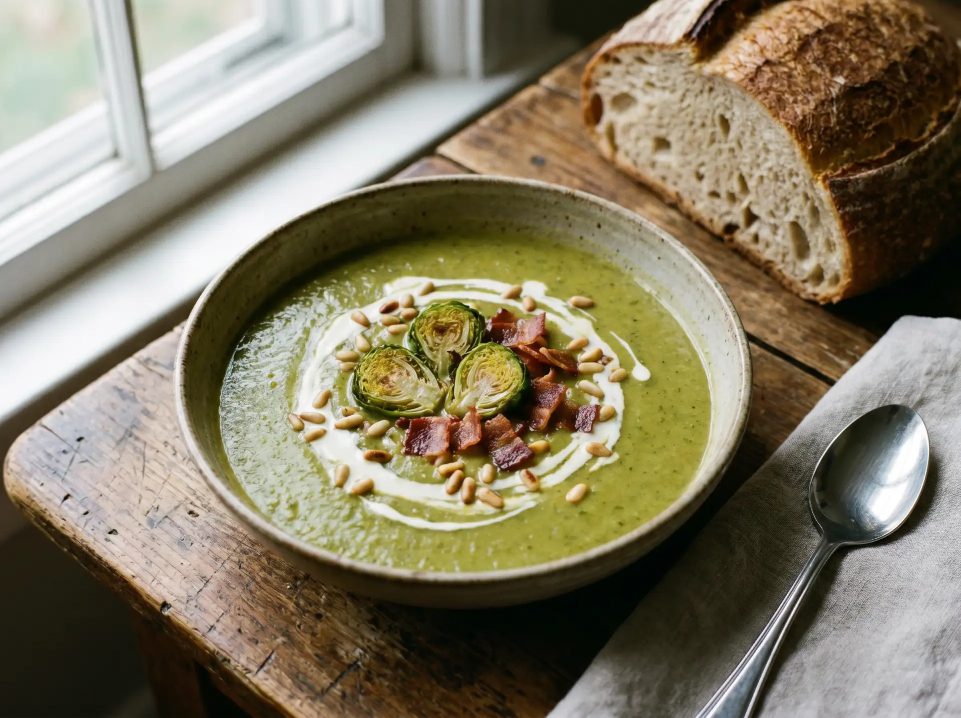 Суп-пюре с брюссельской капустой 🥦🍽️

Ингредиенты:  
- Брюссельская капуста 🥬 — 200 г;  
- Сливки