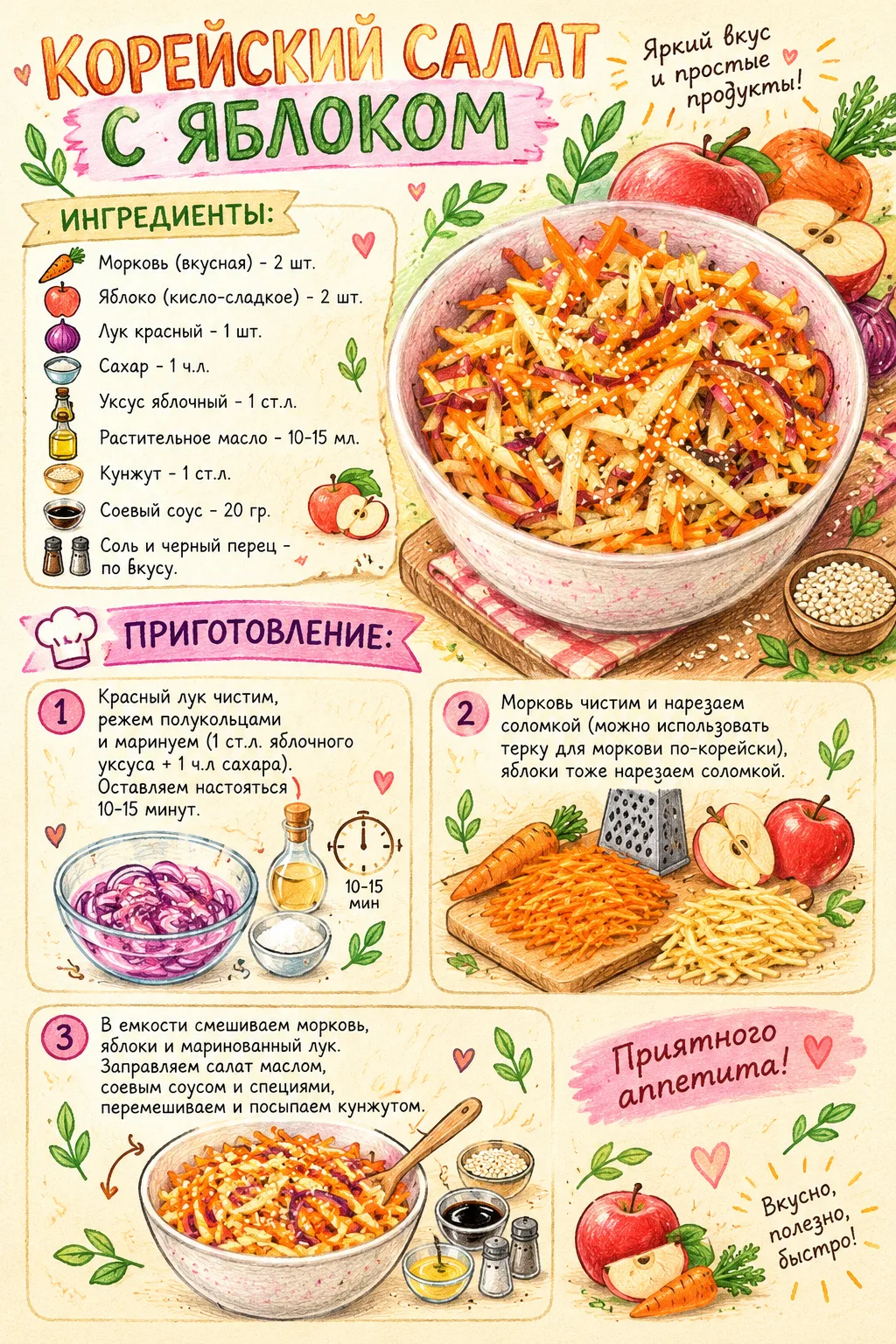 👨‍🍳 КОРЕЙСКИЙ САЛАТ С ЯБЛОКОМ