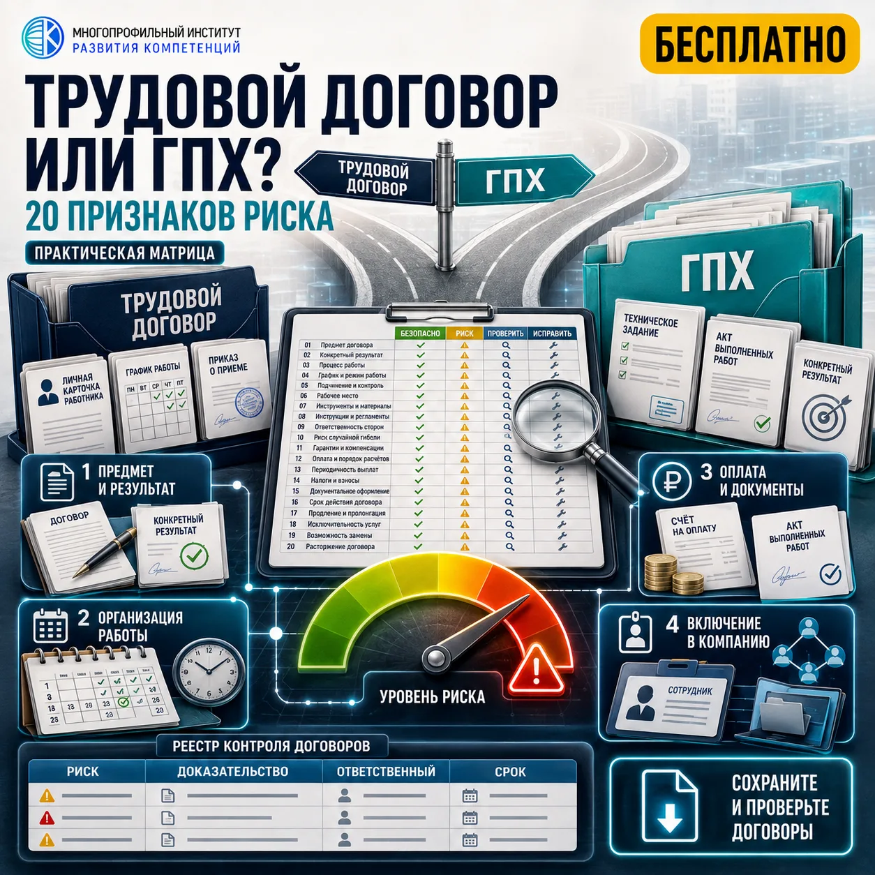 🎁 Бесплатно: матрица «Трудовой договор или ГПХ: 20 признаков риска».