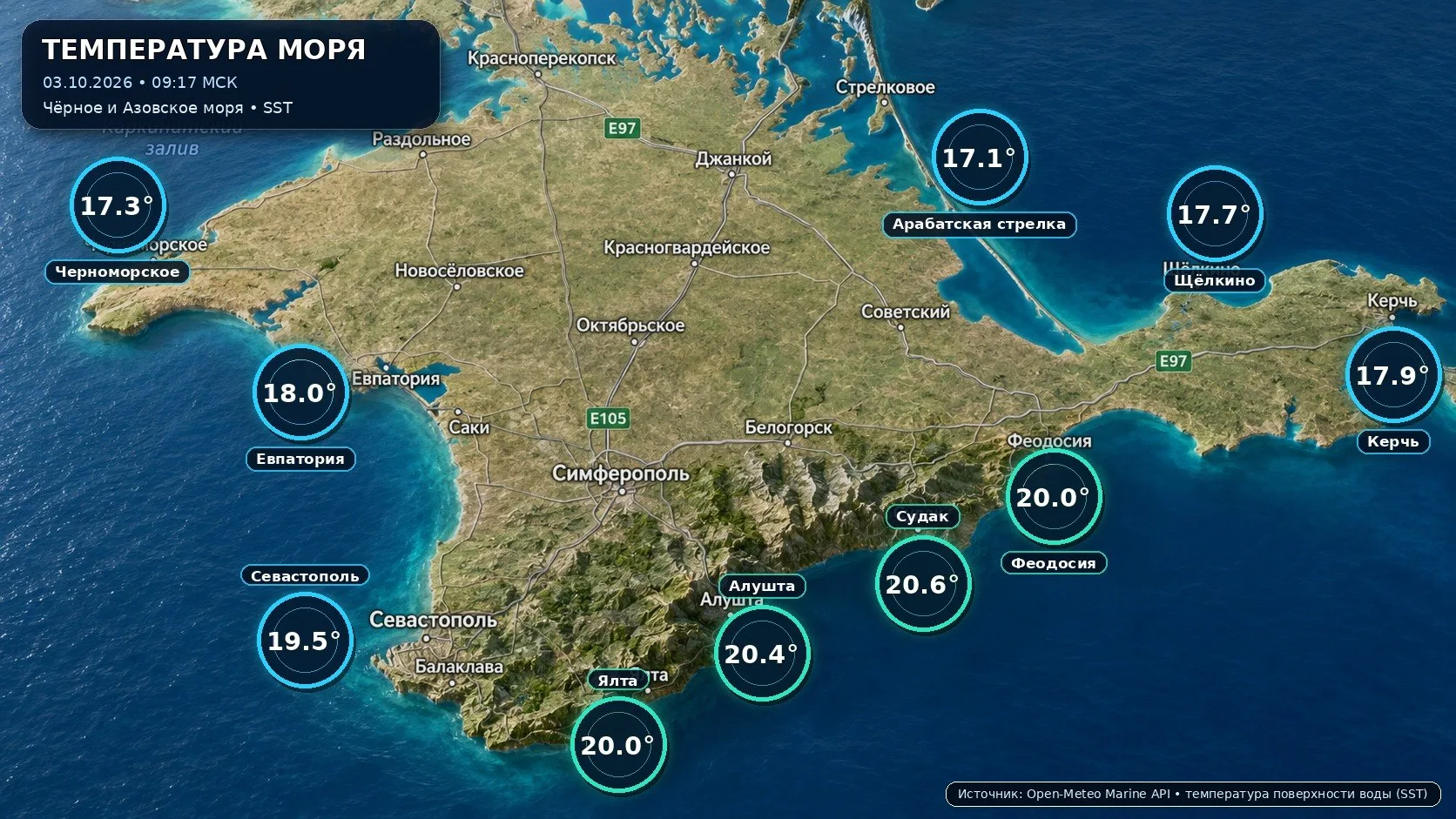 🌊 Температура моря у берегов Крыма