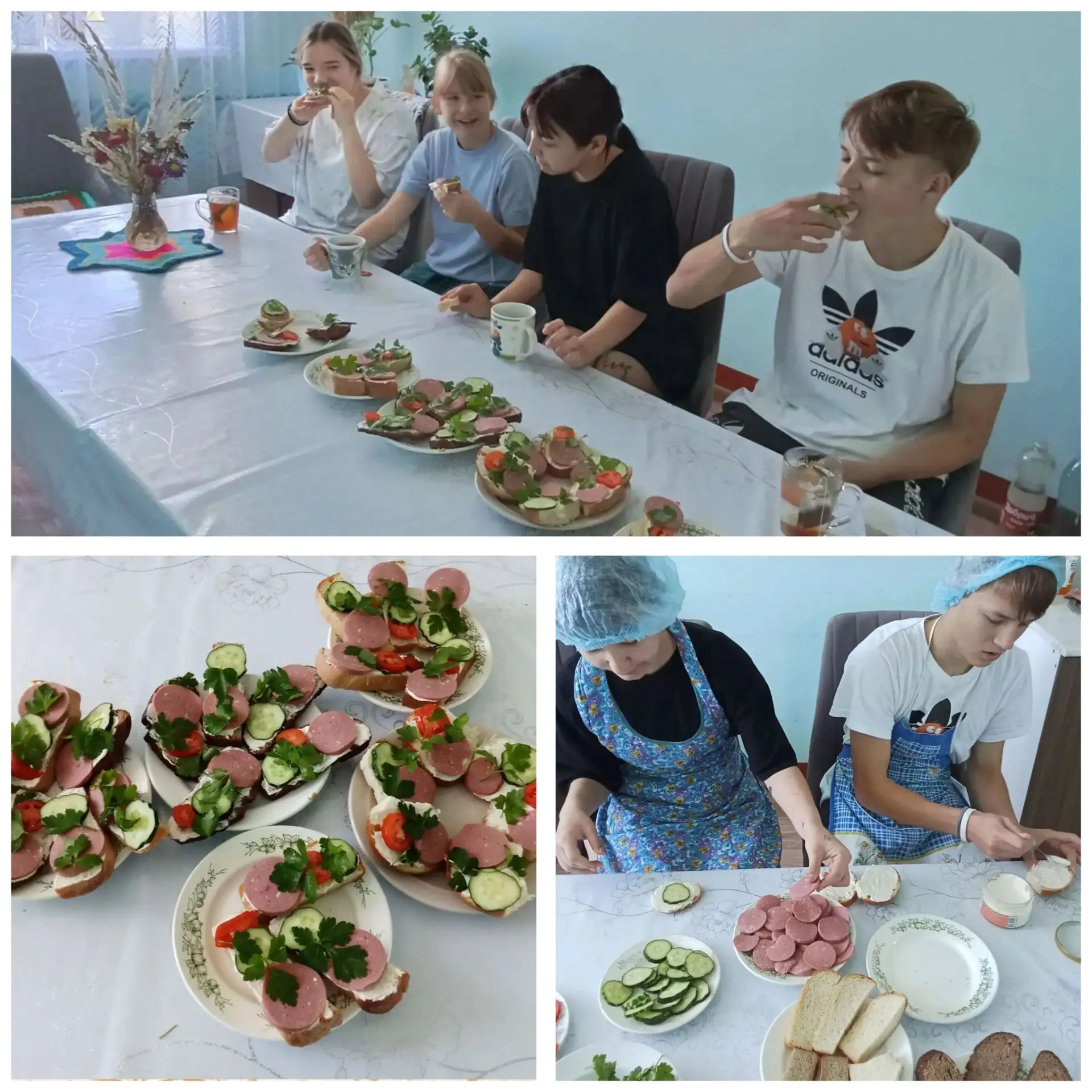 😋Сегодня к чаю ребята приготовили бутерброды с колбасой.