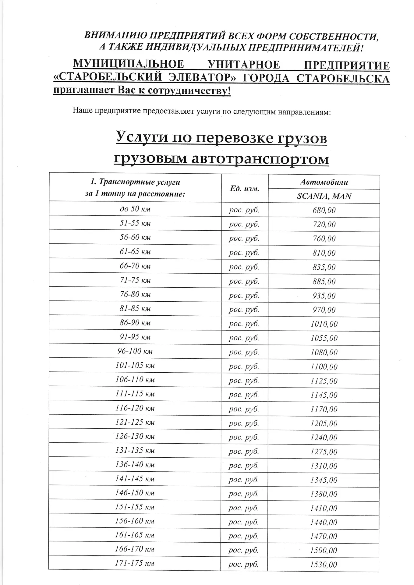 Муниципальное унитарное предприятие «Старобельский элеватор» города Старобельска предос...