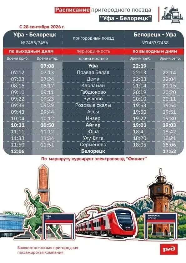 🚂 «Горный экспресс» Уфа — Белорецк переходит на осенний график