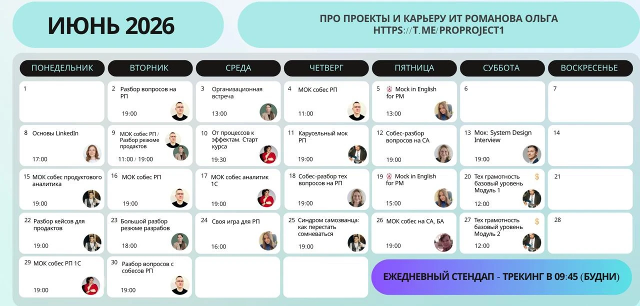 👀 20+ мероприятий  в карьерной группе на ИЮНЬ 

Во вторник после мок собеса на СА - а что это за пр