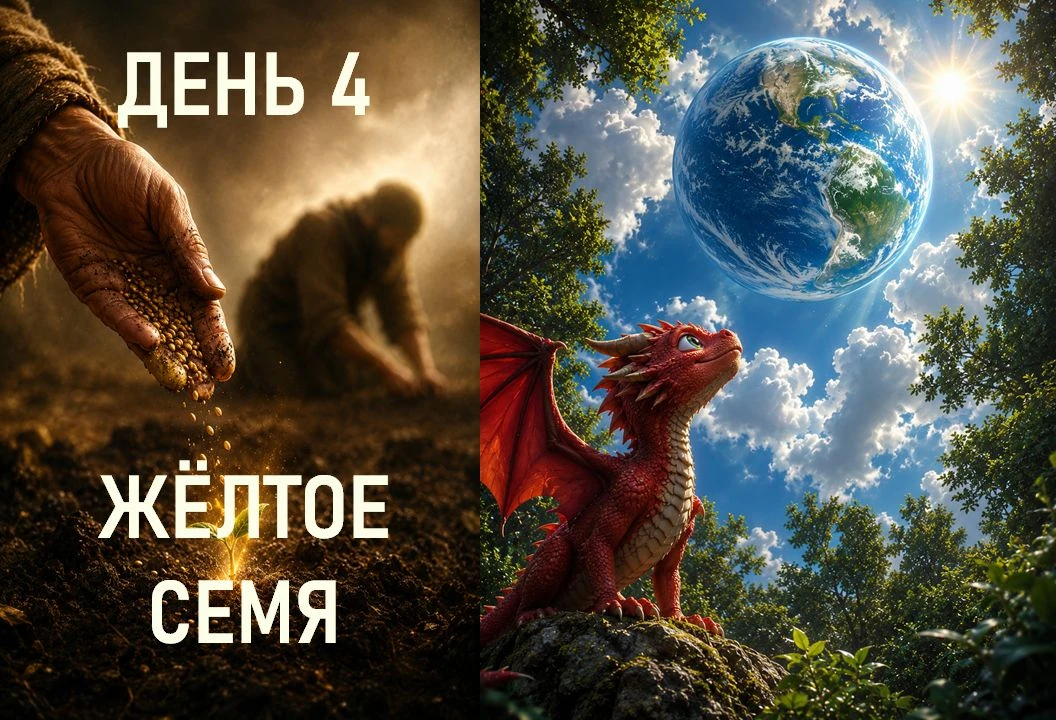 День 4. Жёлтое Семя
"Спасти Драконыша". Игра Цолькин.
Утро после самой глубокой ночи. Драконыш откры