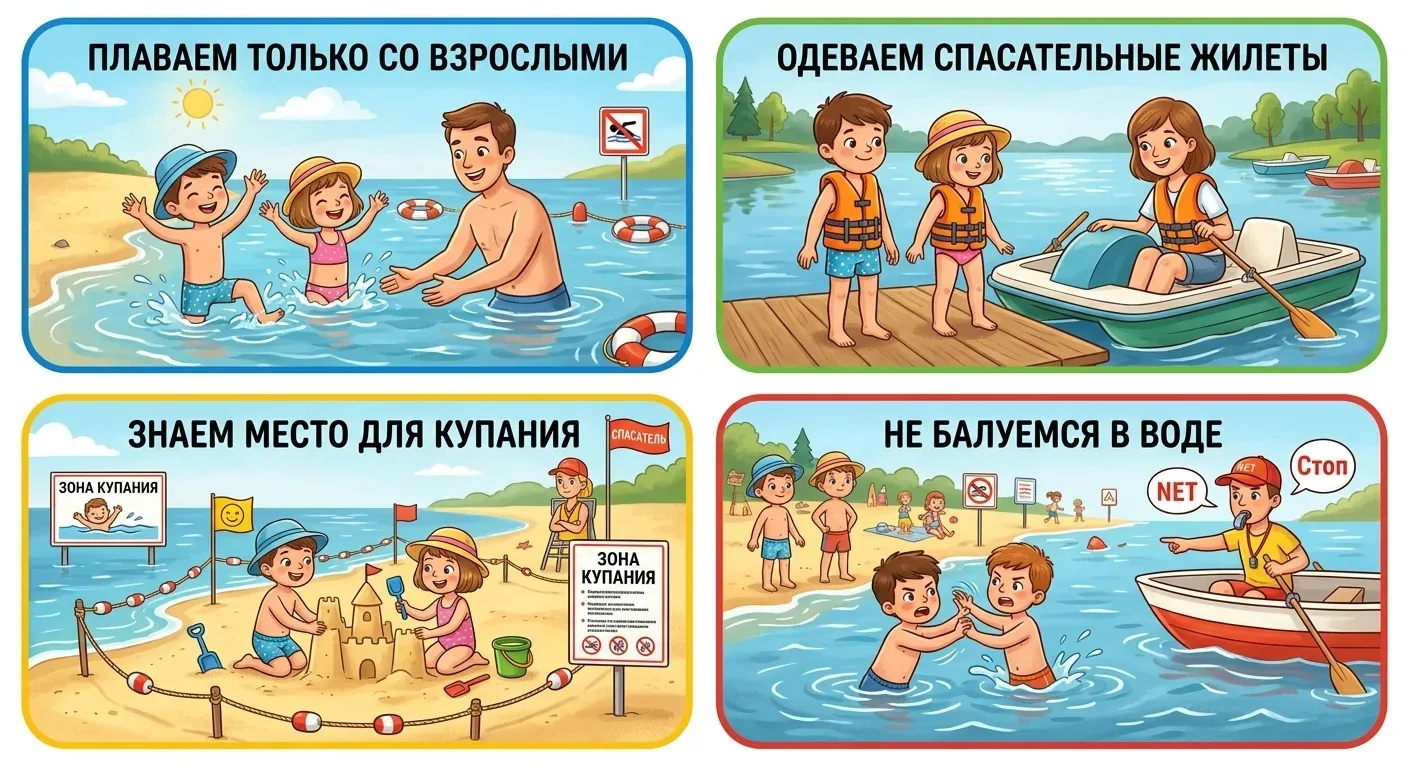 🌊 Лето — самое время для водных развлечений! Но даже возле неглубокой лужицы важно соблюдать меры п