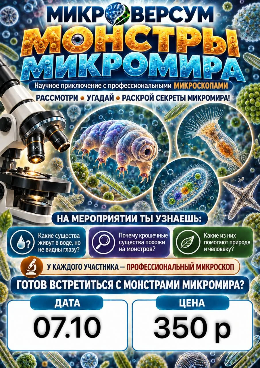 ‼️ 7 ОКТЯБРЯ у вас в школе пройдёт научно-познавательное мероприятие «Монстры микромира...