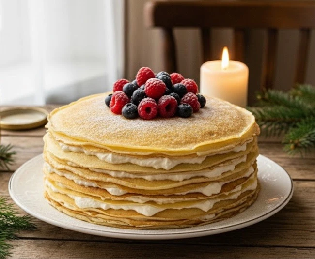 🥞Торт блинный «Нежность» с творожным кремом🥞
⏱60 минут | 240 ккал(100 г)

🛒Что нужно:
🥛Молоко — 