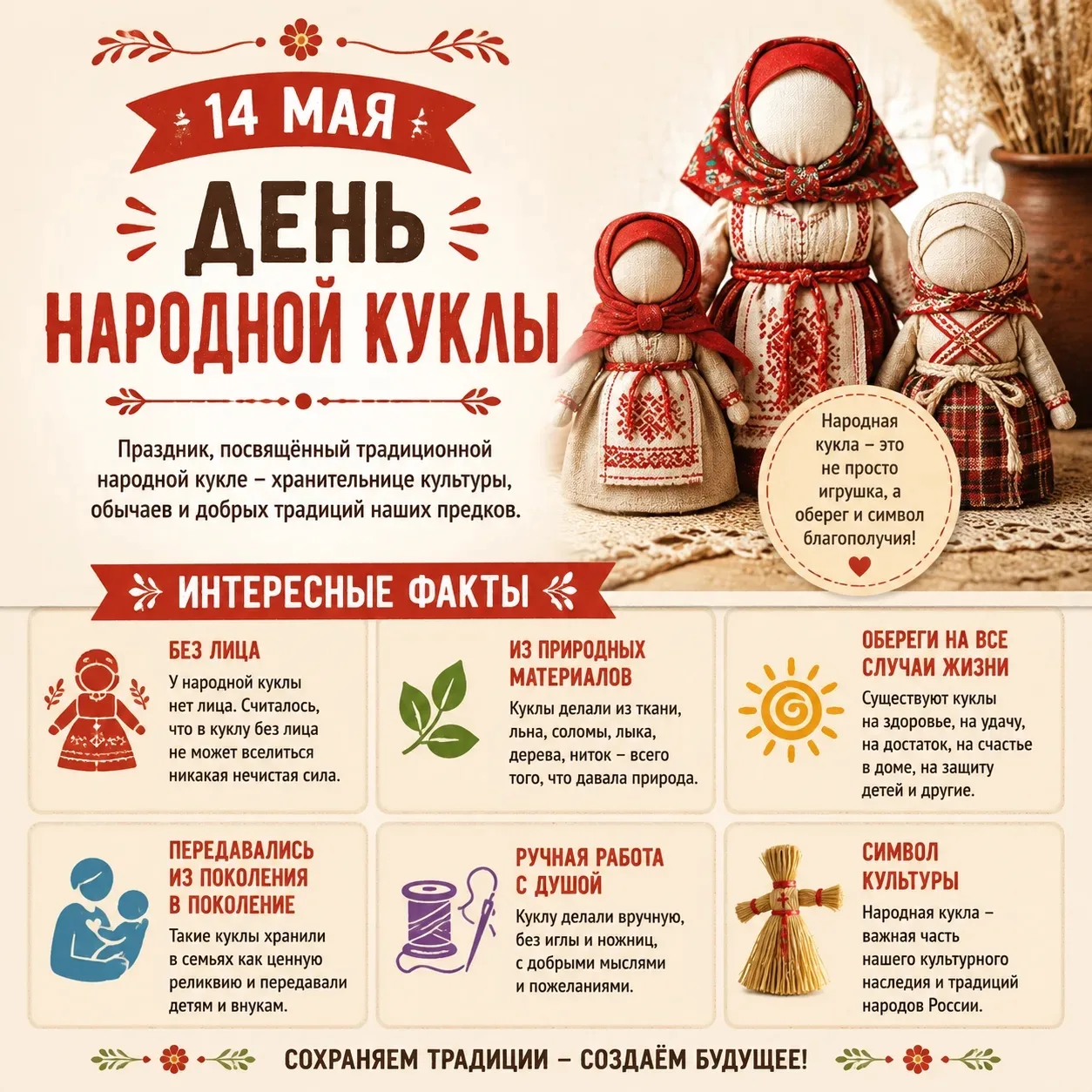 ✨ 14 мая – День народной куклы: возвращаем добрые традиции!

Сегодня, 14 мая, мы отмечаем удивительн