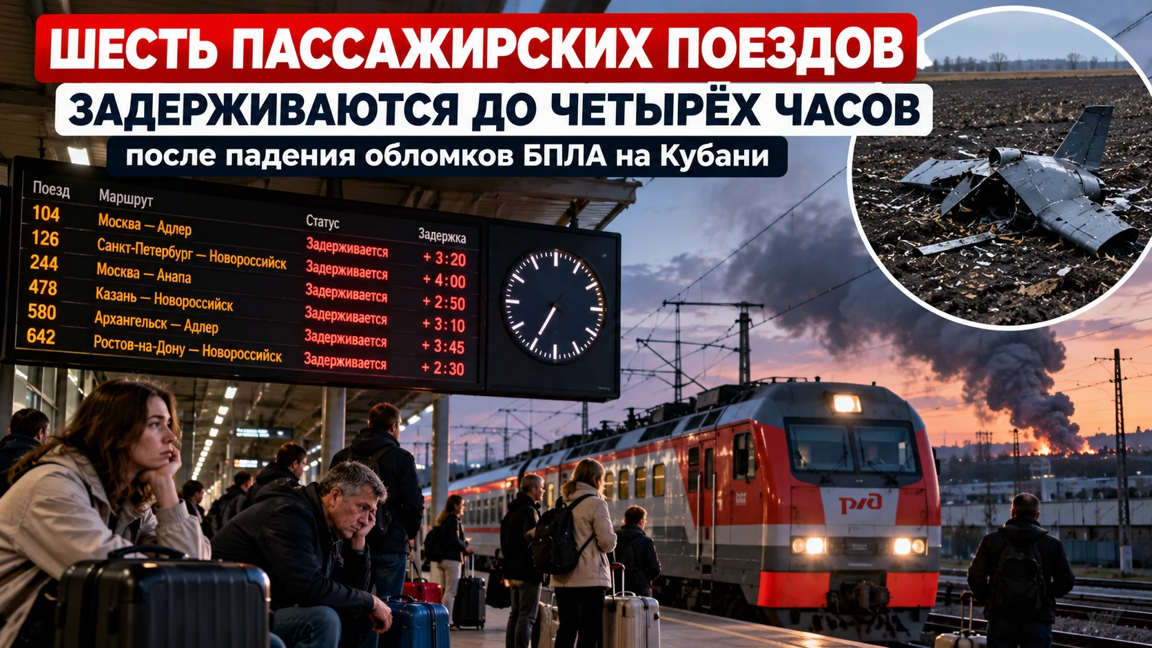 Шесть пассажирских поездов с юга задерживаются до четырёх часов на Кубани после падения...