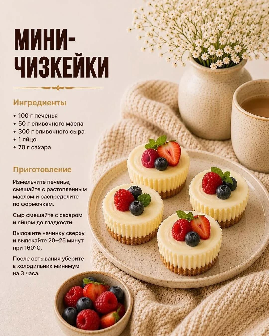 Мини-чизкейки

Оцените пост 🩷

Детское питание - Подписаться!