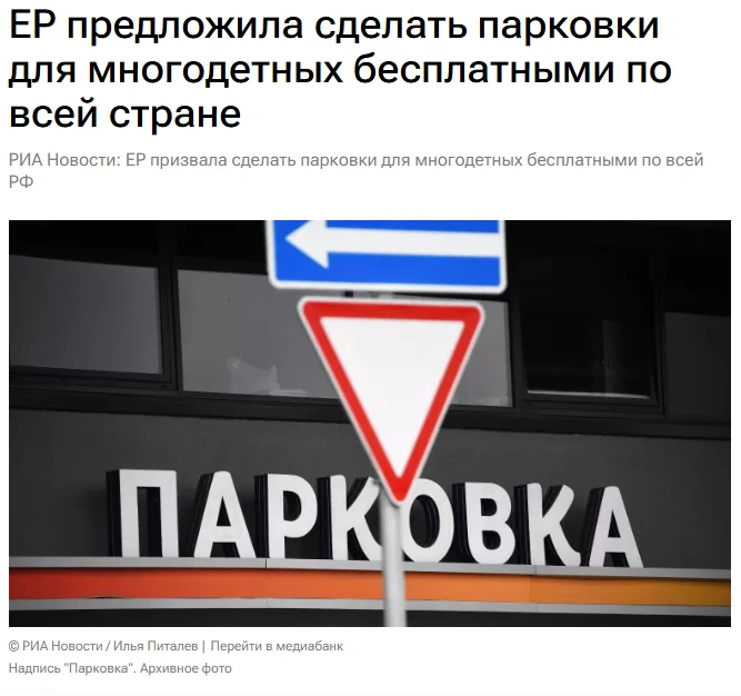 "Единая Россия" предлагает сделать бесплатные парковки для многодетных родителей федеральной мерой п