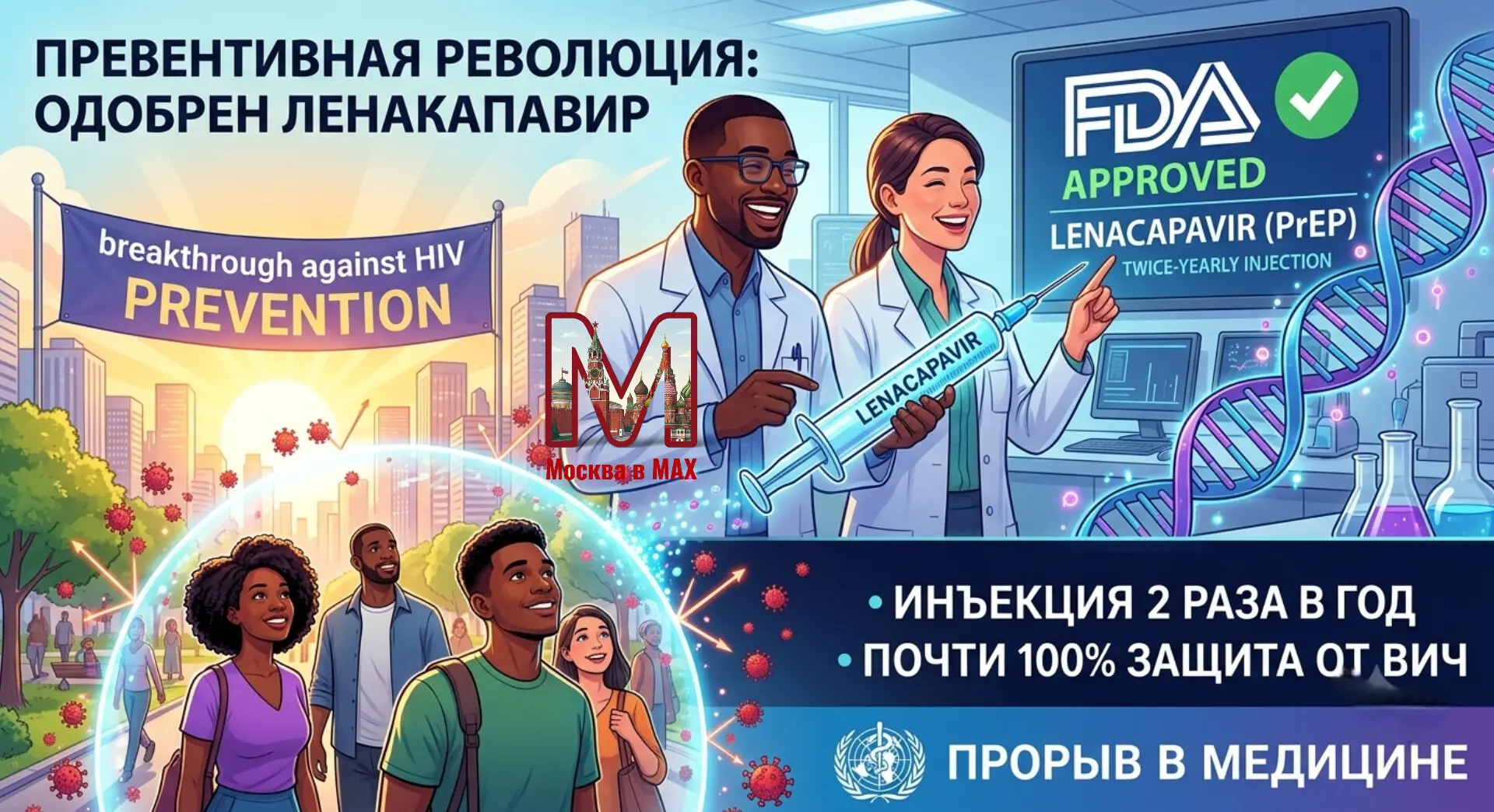 🧬 Учёные сделали ещё один огромный шаг к победе над ВИЧ.

FDA одобрило препарат ленакапавир, которы