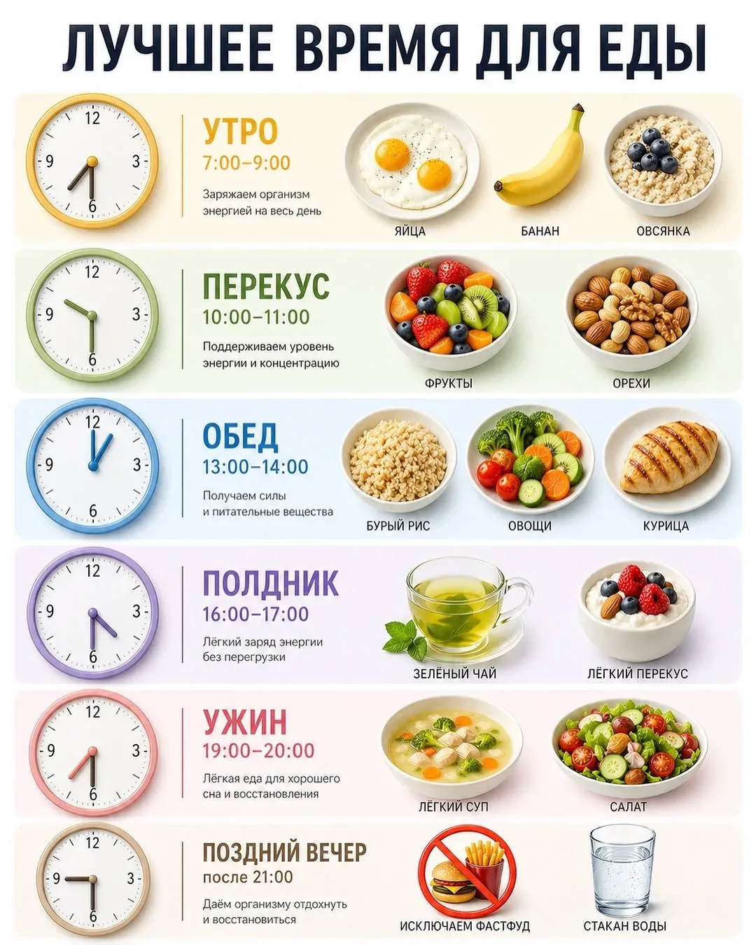 ⏰ Лучшее время для еды — сохраняй, чтобы не забыть!

Правильный режим питания — это не только что ес