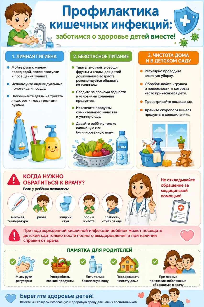🧼 Профилактика кишечных инфекций: заботимся о здоровье детей вместе! 🧼
Уважаемые родители!
Кишечны