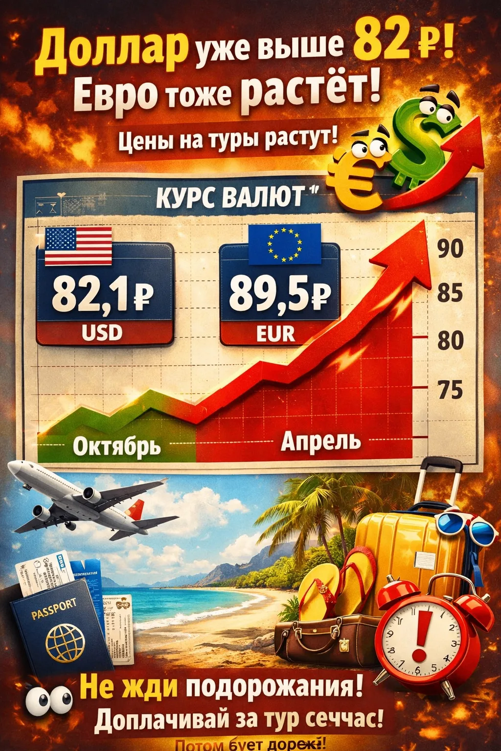 Доллар уже выше 82 ₽ — впервые с октября. Евро тоже уверенно растёт.