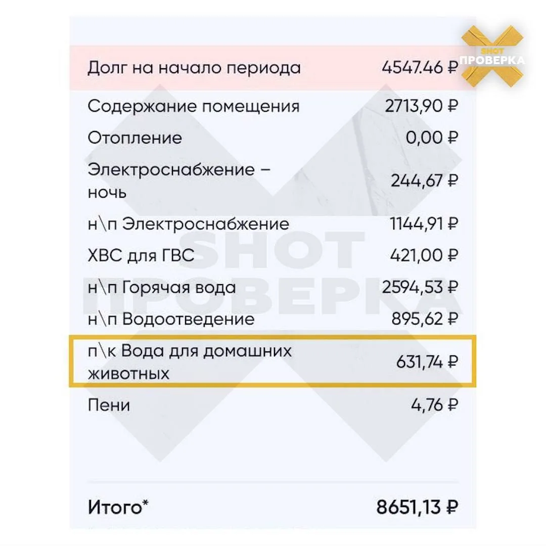 Воду для питомцев начислили ошибочно