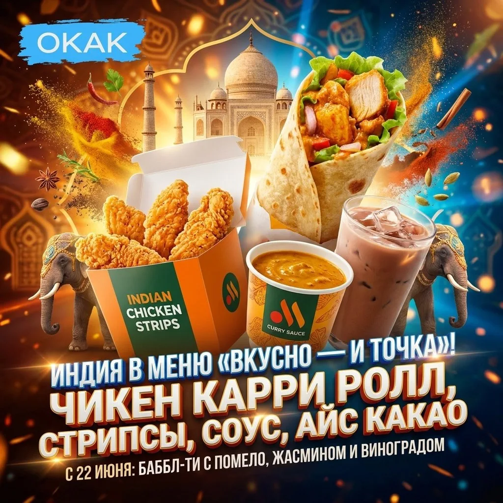 🕌🇮🇳  «Вкусно — и точка» завезли Индию в меню. 

Уже в ресторанах:
— Чикен Карри ролл
— индийские 