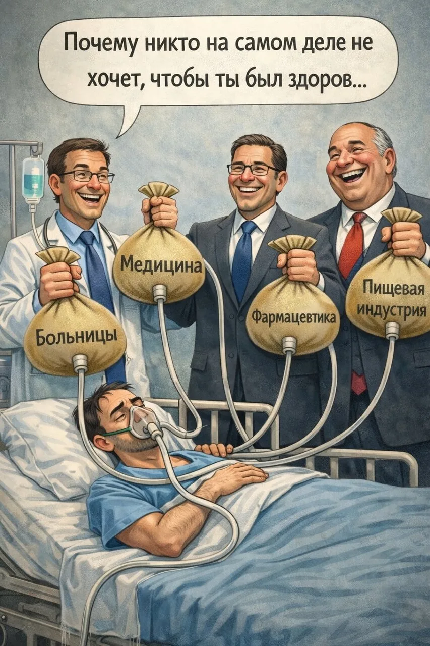 ➡  Никто не зарабатывает деньги на здоровом человеке, и никто не зарабатывает деньги на...