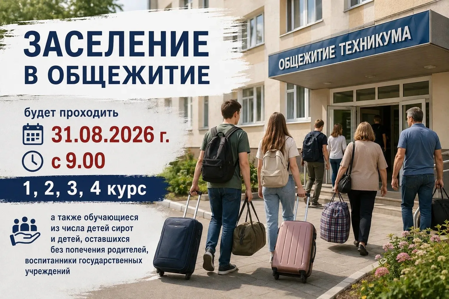 Заселение в общежитие ГАПОУ СО «Социально-профессиональный техникум «Строитель» по адре...