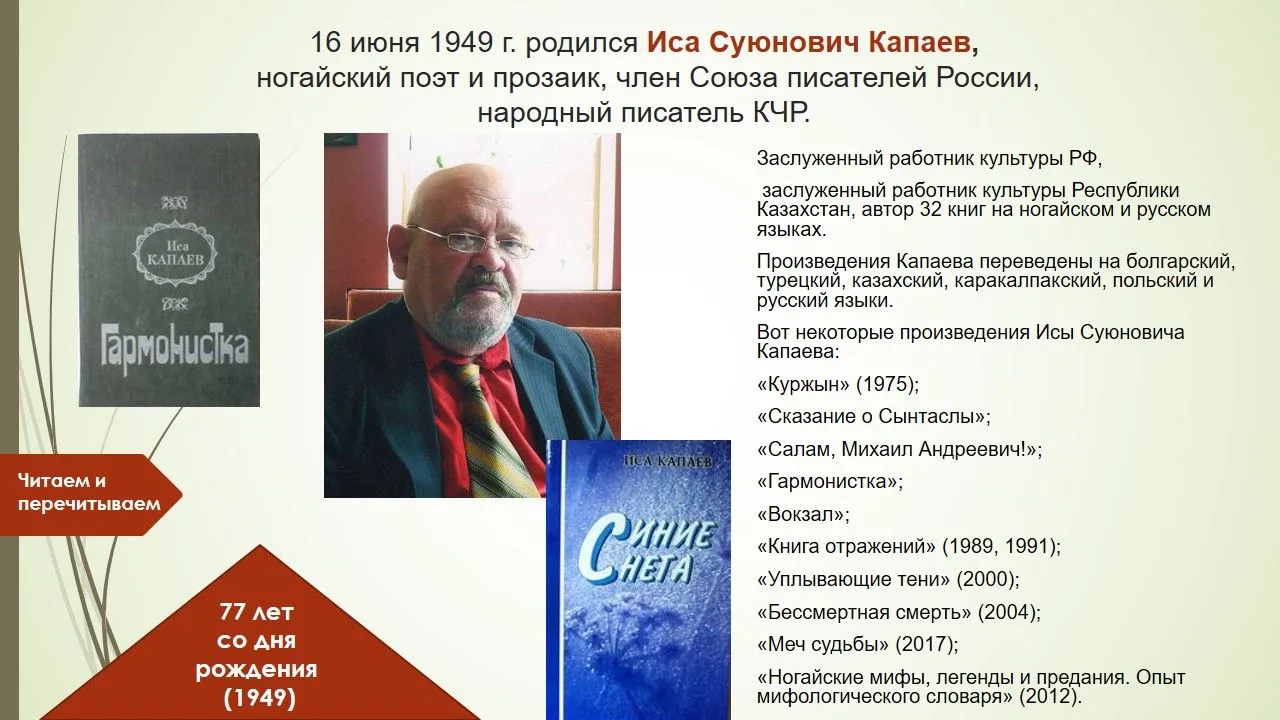 Из цикла «Читаем и перечитываем» в день рождения Исы Капаева- ногайского поэта, прозаика знакомим с 