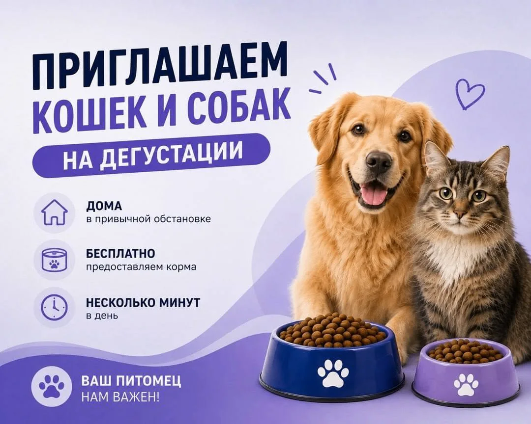 🐾 Приглашаем домашних кошек и собак для участия в дегустациях!