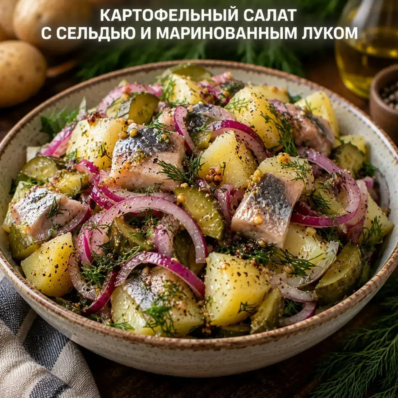 🥔 КАРТОФЕЛЬНЫЙ САЛАТ С СЕЛЬДЬЮ И МАРИНОВАННЫМ ЛУКОМ