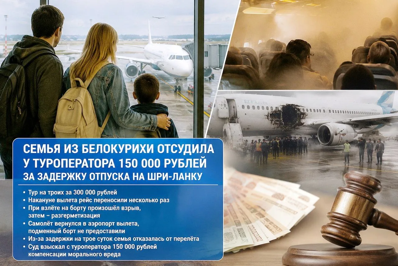 СЕМЬЯ ИЗ БЕЛОКУРИХИ ОТСУДИЛА У ТУРОПЕРАТОРА 150 000 РУБЛЕЙ ЗА ЗАДЕРЖКУ ВЫЛЕТА НА ШРИ-ЛАНКУ