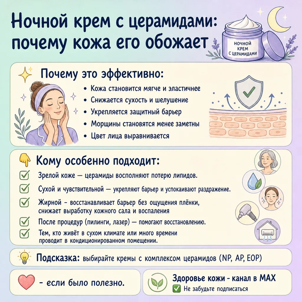 🌙 Ночной крем с церамидами: почему кожа его обожает