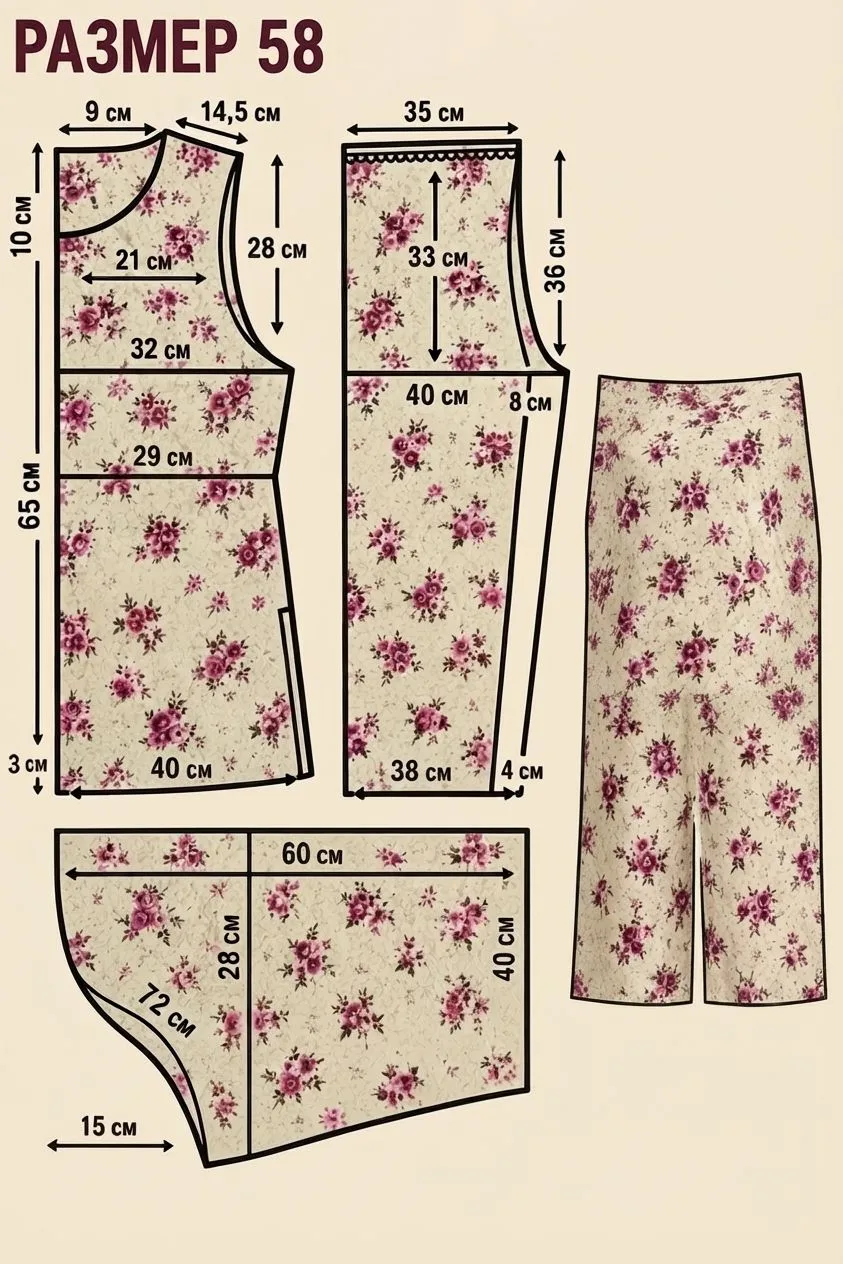Выкройка пижамы. 58 р-р