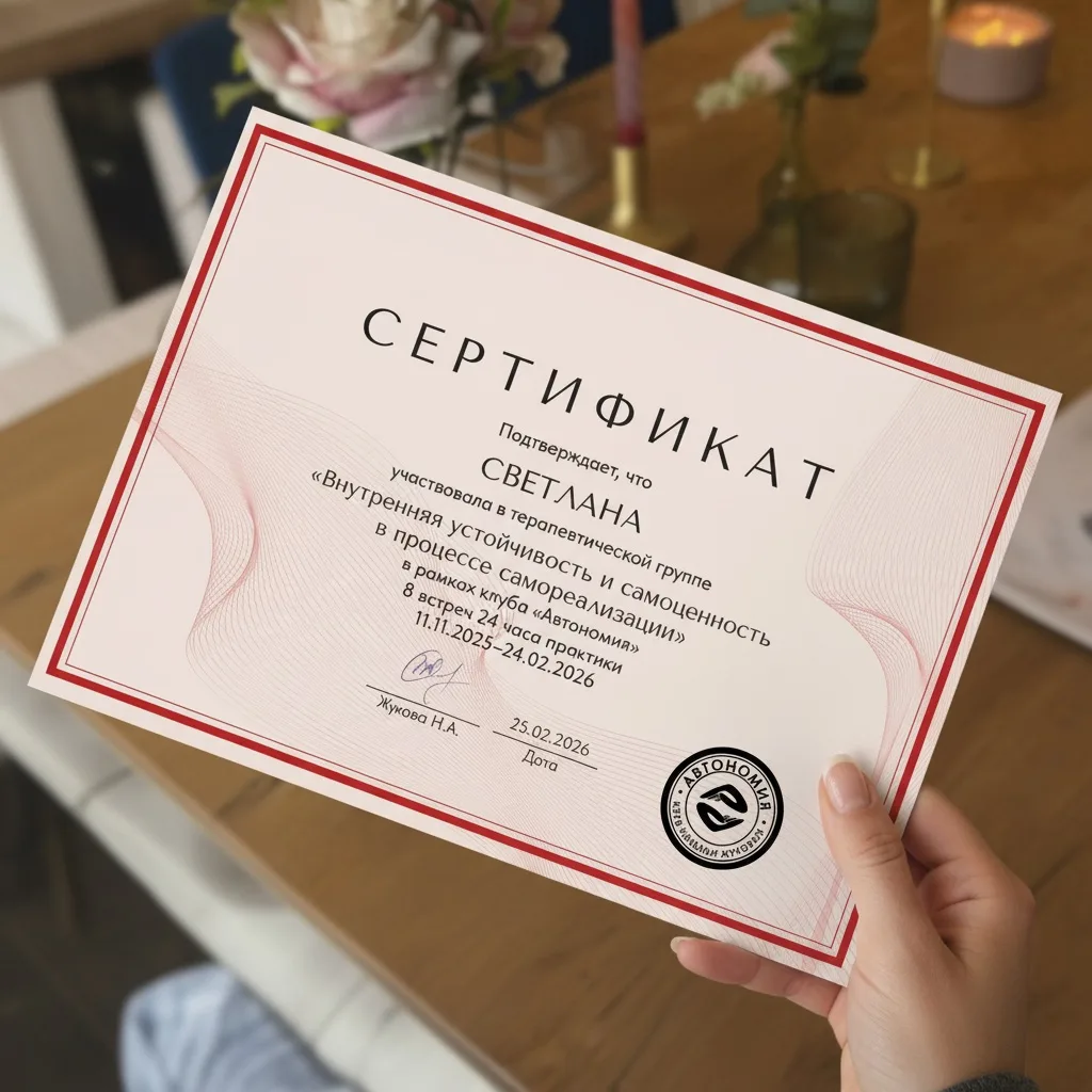 В Автономии вы получаете сертификаты при прохождении терапевтических и коучинговых групп. Потому что