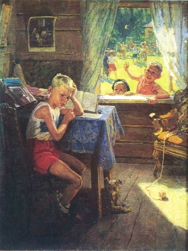 "ПЕРЕЭКЗАМЕНОВКА" – КАРТИНА ФЁДОРА РЕШЕТНИКОВА

Она создана в 1954 году и является завершающей часть