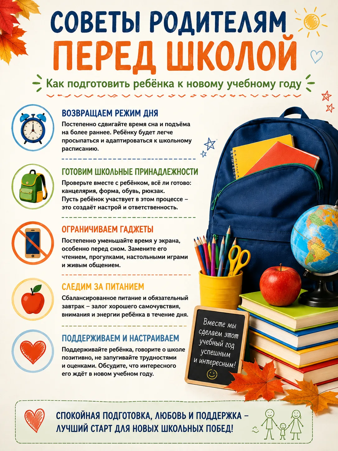 👨‍👩‍👧‍👦 СОВЕТЫ РОДИТЕЛЯМ ПЕРЕД ШКОЛОЙ