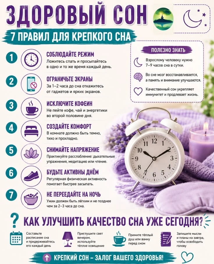 Памятка здорового сна: 7 правил для бодрости 🌙💤