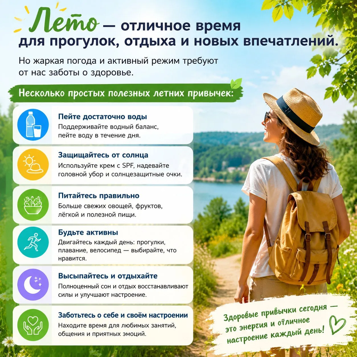 Лето в разгаре — время солнца и прогулок, но и риск перегрева. Вот простая и понятная памятка, как с