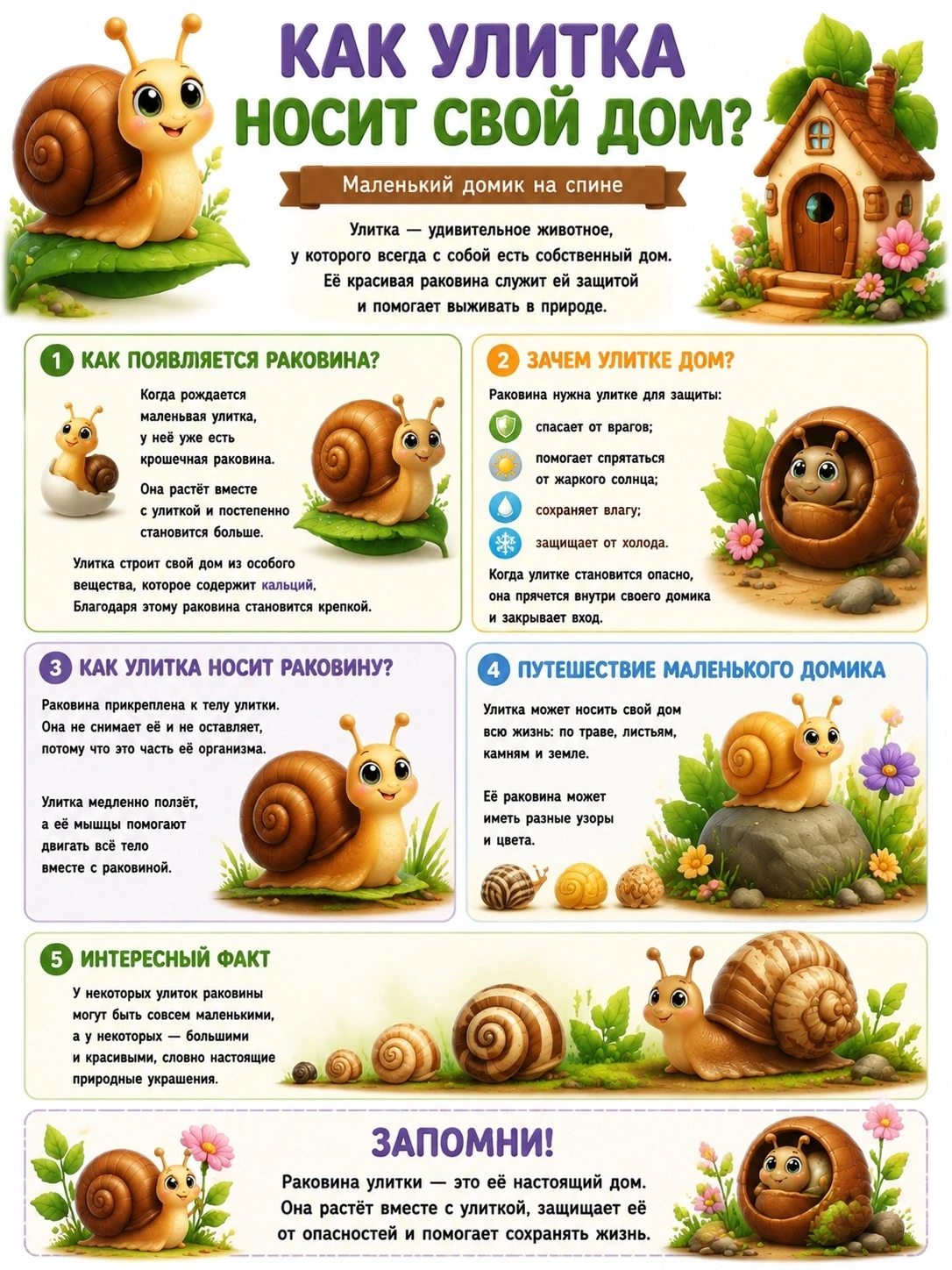 🐌 Как улитка носит свой дом?