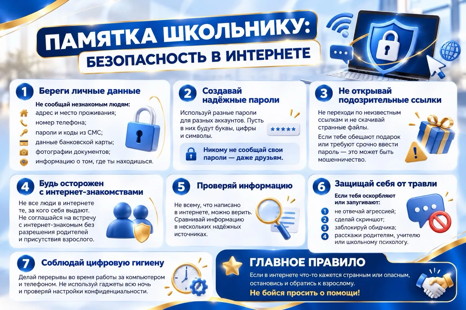 Создали для наших учеников памятку по безопасности в интернете. 📱🔒