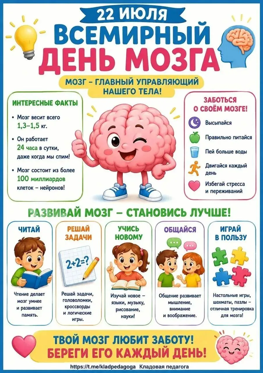✅ Здравствуйте, друзья! Сегодня особенный день — 22 июля, Всемирный день мозга. И пока кто-то читает