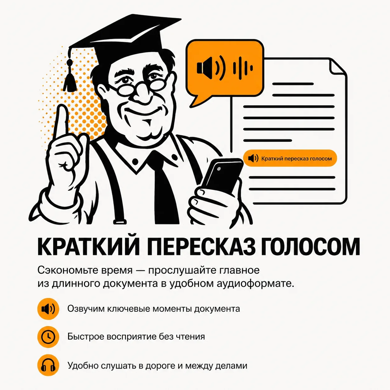 🎧 Новая фича: краткий пересказ голосом
Иногда нет времени читать длинные документы.
Мы это закрыли 