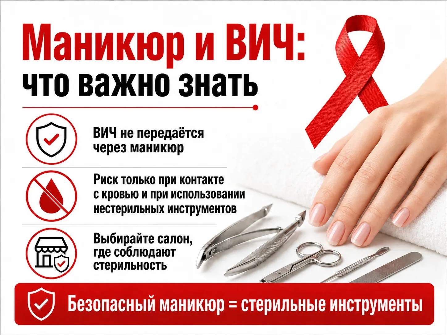Маникюр и ВИЧ: правда о рисках и правила безопасности

Маникюр и педикюр — процедуры, без которых мн