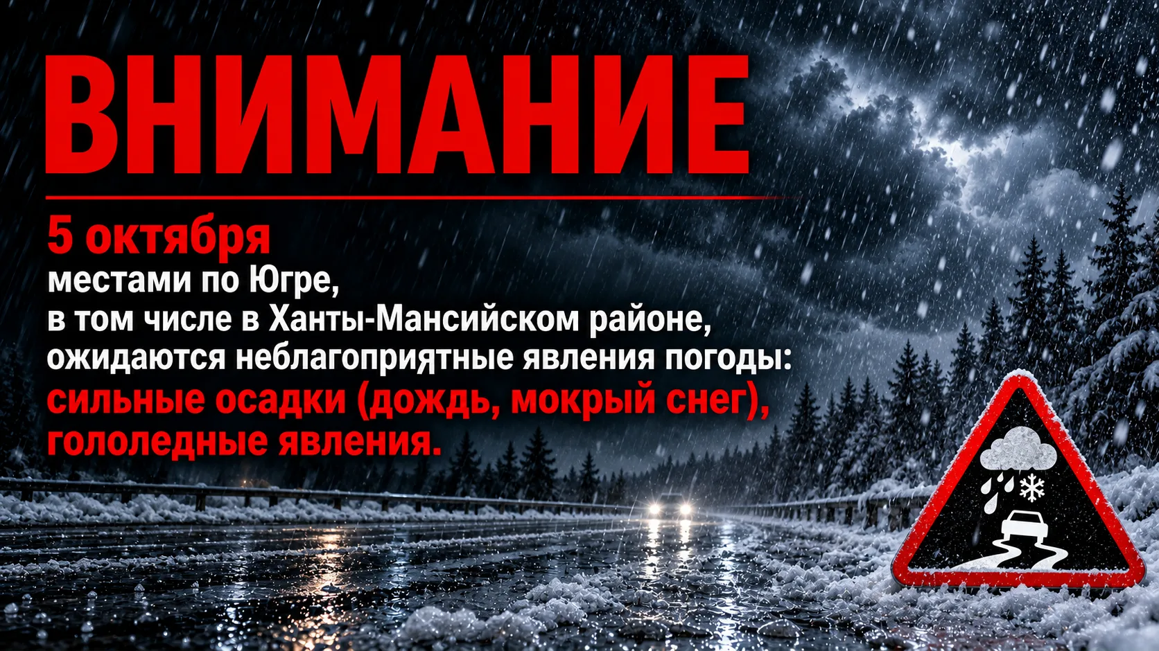 5 октября местами по Югре, в том числе в Ханты-Мансийском районе, ожидаются неблагоприя...