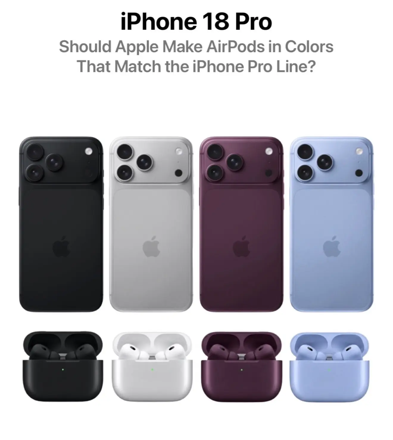 Хотели бы такие варианты сочетания цветов iPhone и AirPods?