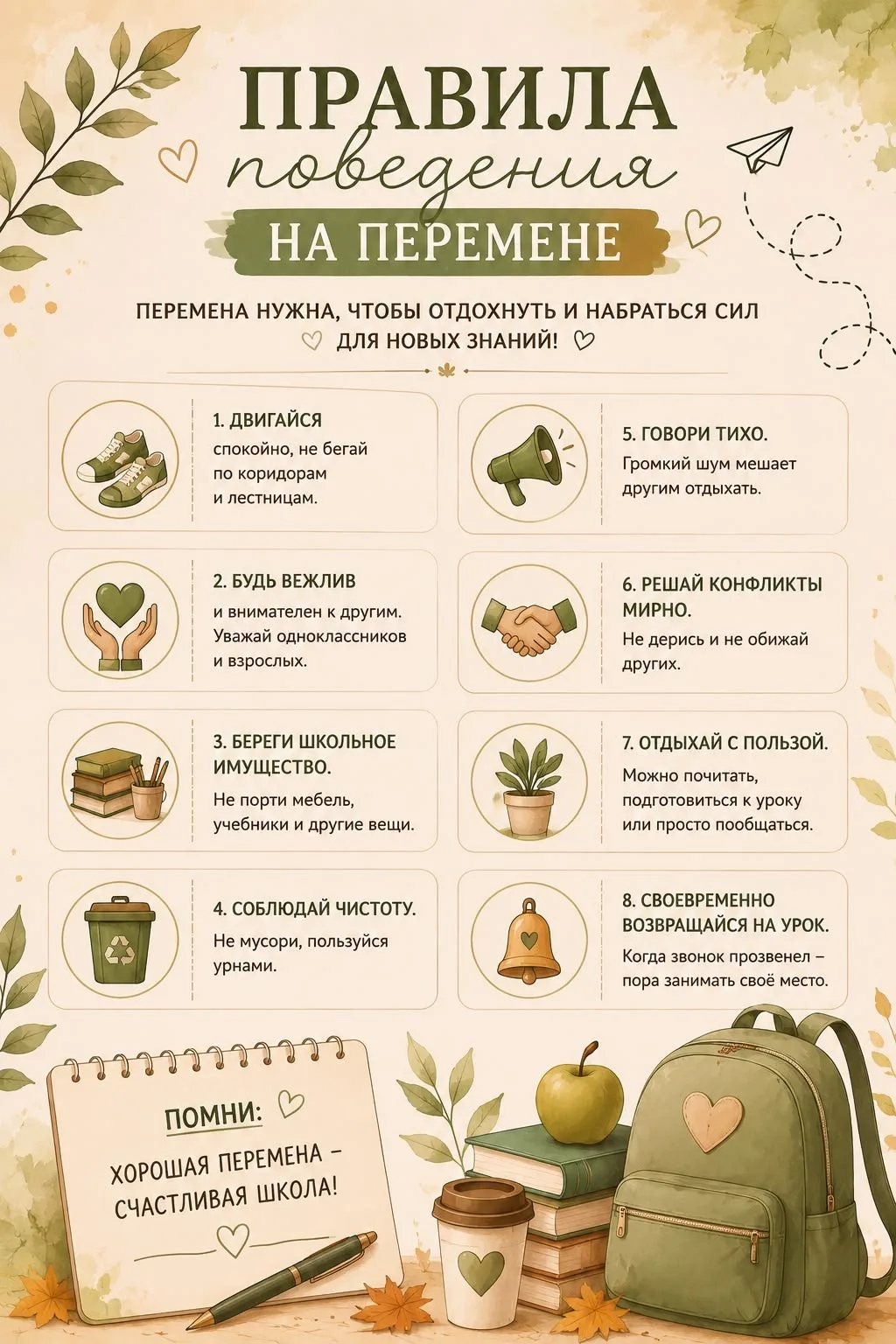 Напоминалочка: правила поведения на перемене 💛