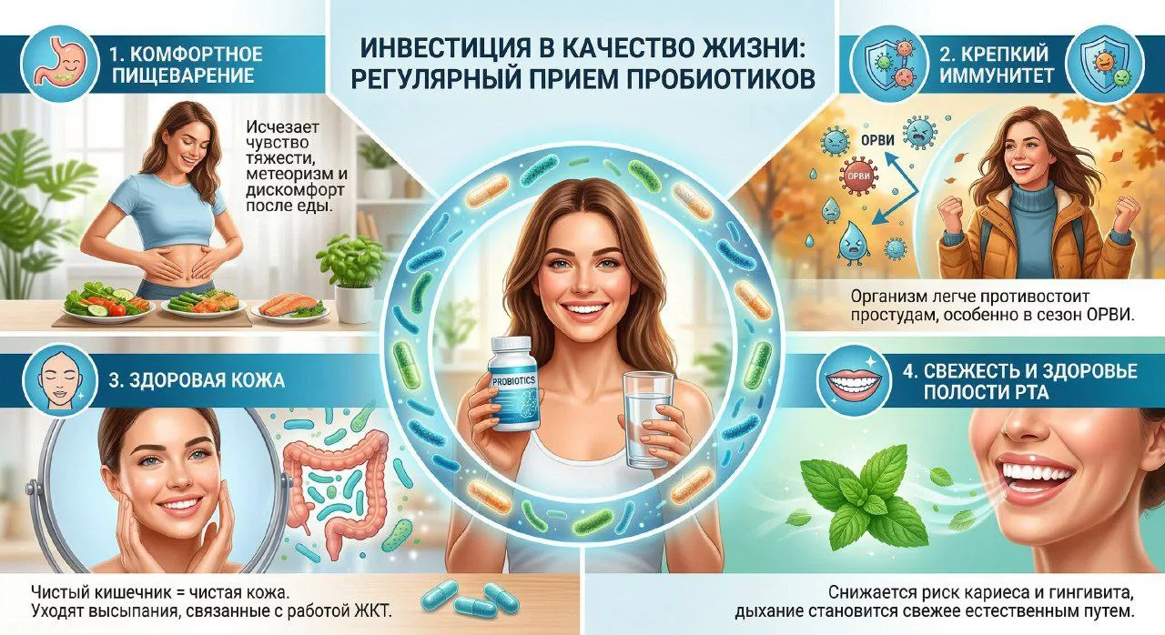 ☝️Регулярный прием качественных пробиотиков — это инвестиция в качество жизни: