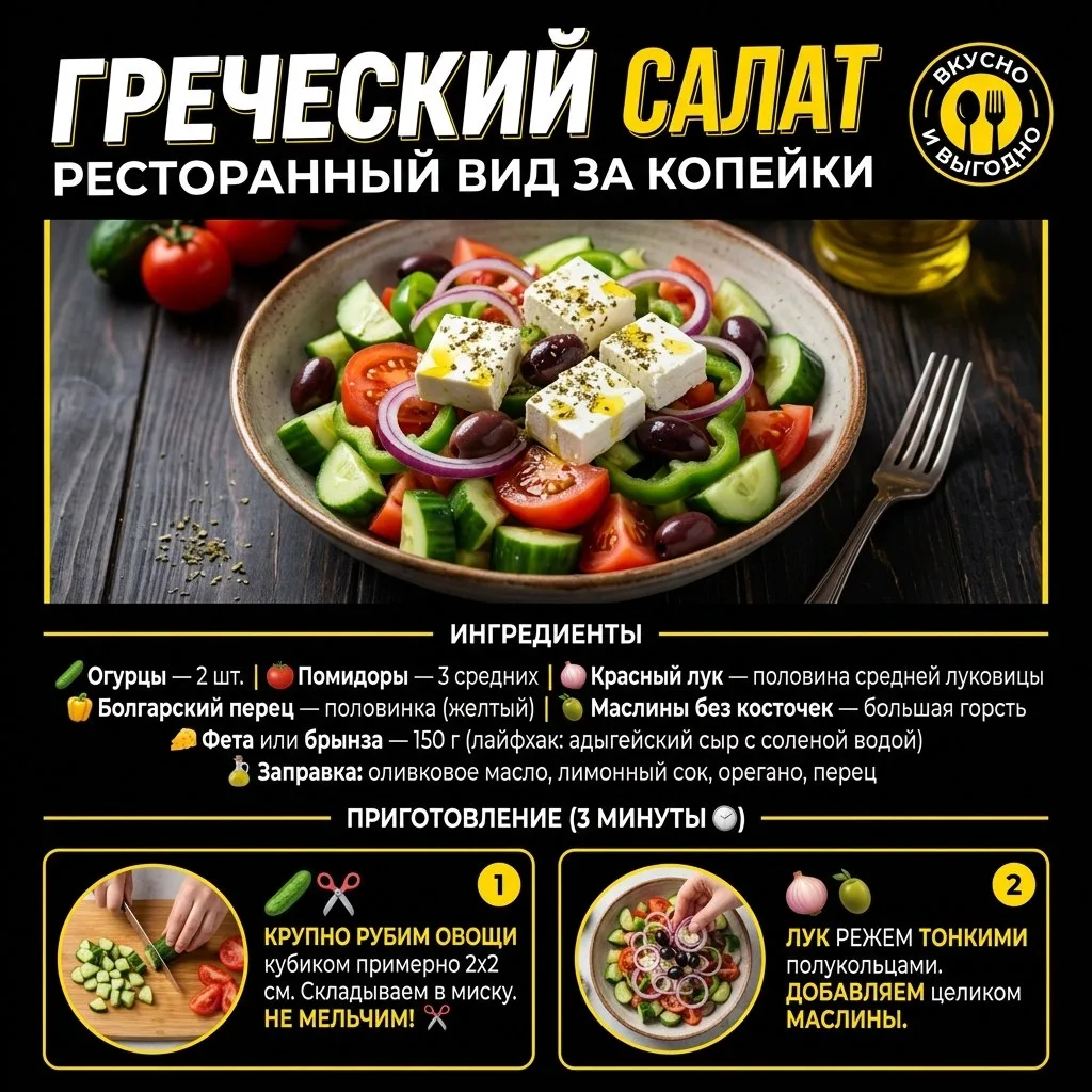 Греческий салат: ресторанный вид за копейки 🥗💰