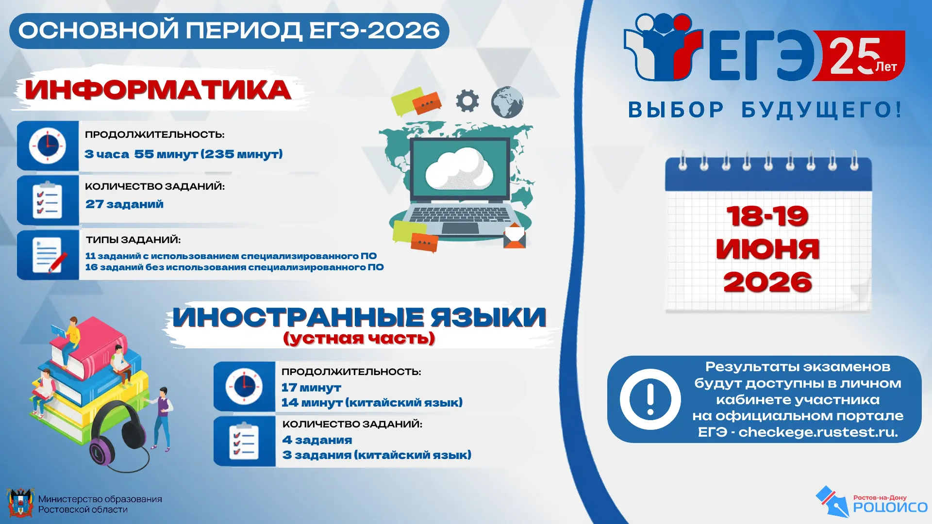 ✅18 и 19 июня – КЕГЭ по информатике и ЕГЭ по иностранным языкам (устная часть)