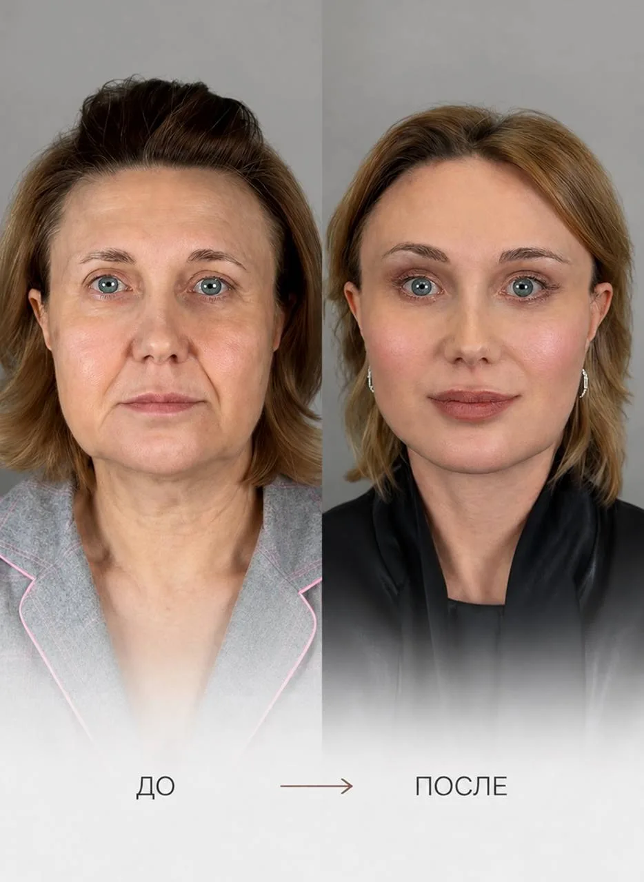 Результат тотальной подтяжки лица по методике А.С. Дикарева спустя 2,5 месяца после опе...