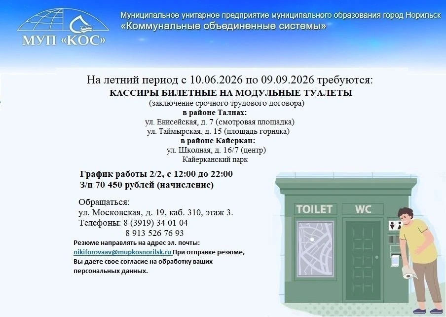Открытые вакансии на период с 10.06.2026 г.  по 09.09.2026 г.